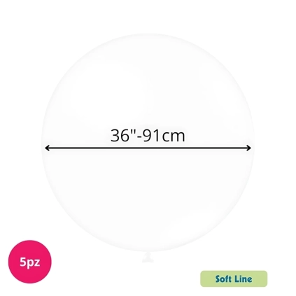 Palloncini Soft Line Pastello 36 pollici (91cm) Bianco 125 , 5pz.