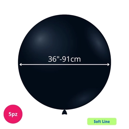 Palloncini Soft Line Pastello 36 pollici (91cm) Nero 128 , 5pz.