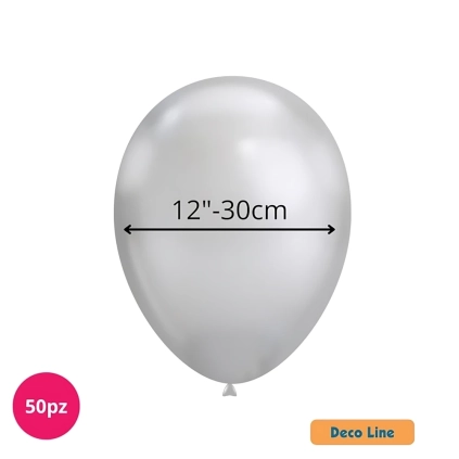 Palloncini Deco Line cromati 12" (30cm) Argento 925, 50pz.