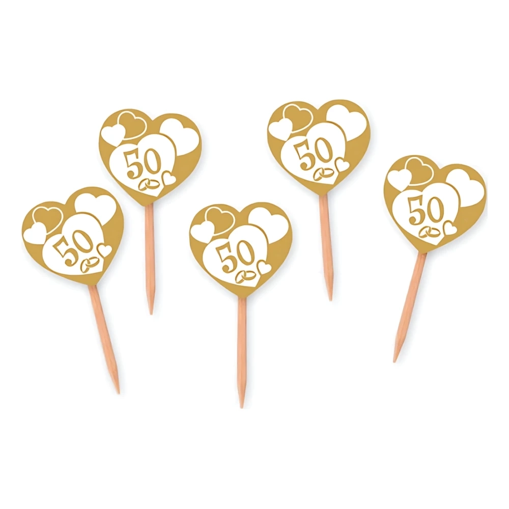 Picks, stuzzicadenti Nozze d'Oro, 50 anni matrimonio sagomati 4x7cm, 25pz.