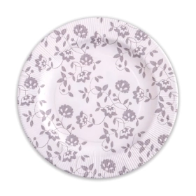 Piatti Taupe grandi  in cartoncino compostabile, bordo pieghettato e stampa Natura 27cm, 8pz.