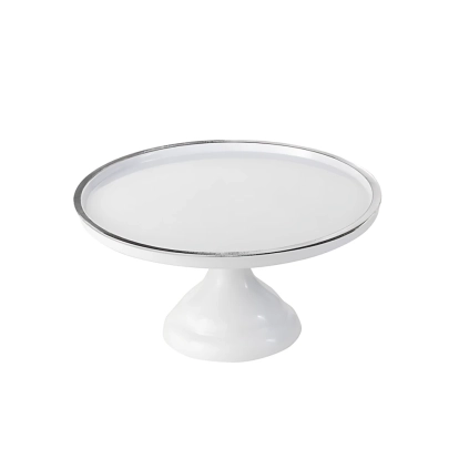 Alzata per dolci, frutta, finger food Bianca e Argento in melamina diam. 23cm h 12cm, 1pz.