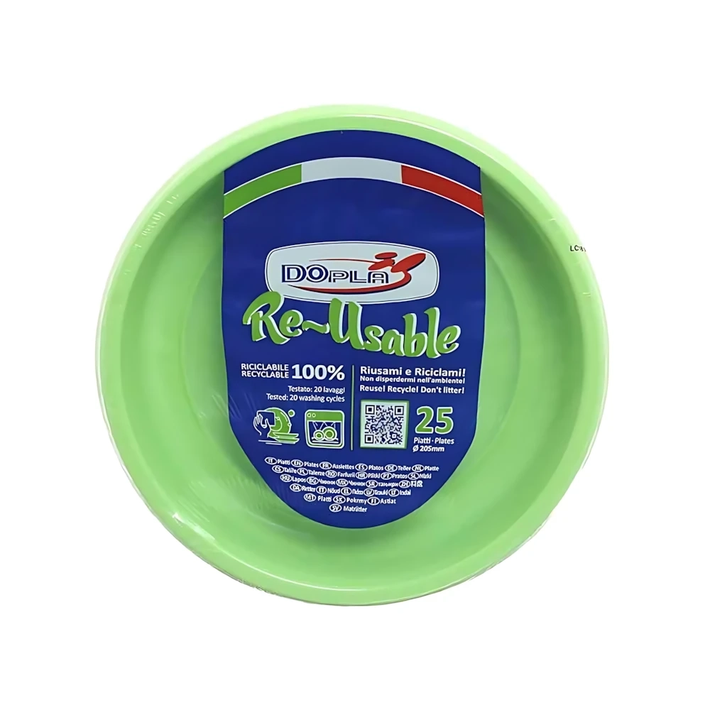 Piatti Verde Acido fondi 20,5cm riutilizzabili, 25pz.