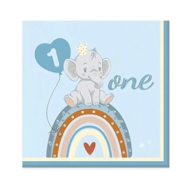 Tovaglioli One Birthday Boho Light Blue 33x33cm, 20pz.