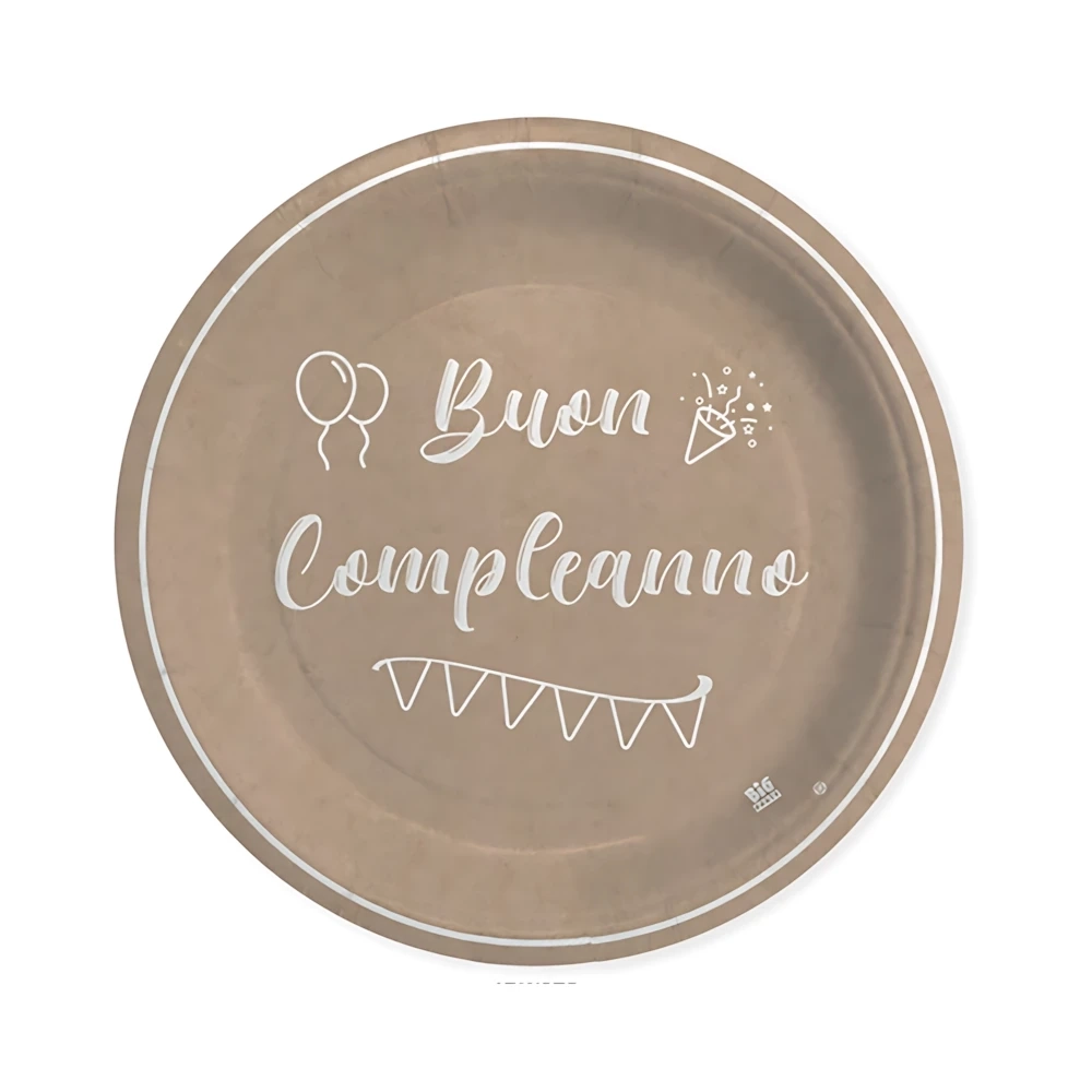 Piatti Buon Compleanno Kraft 24cm, 8pz.