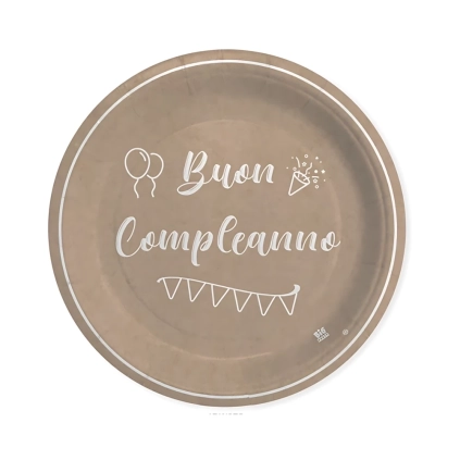 Piatti Buon Compleanno Kraft 24cm, 8pz.