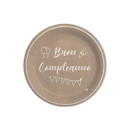 Piatti Buon Compleanno Kraft 18cm, 8pz.