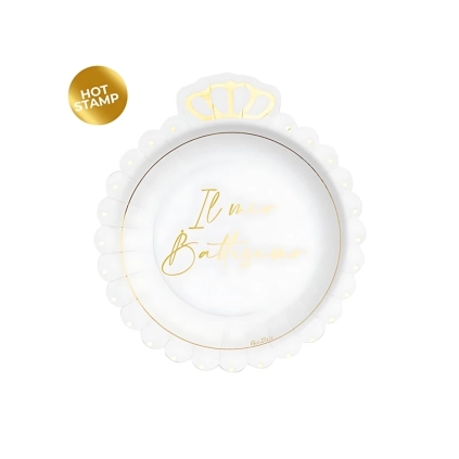 Piatti con Corona Battesimo Oro 20cm, 8pz.