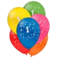 Palloncini 12" (30cm) assortiti con stampa bianca 1° Compleanno globo, 100pz.