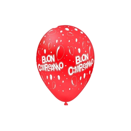 Palloncini 12" (30cm) rosso 28 con stampa bianca Buon Compleanno Globo, 100pz.