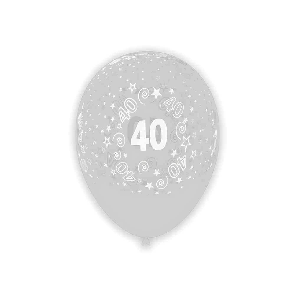 Palloncini 12" (30cm) trasparente 57 con stampa bianca globo Numero 40, 100pz.