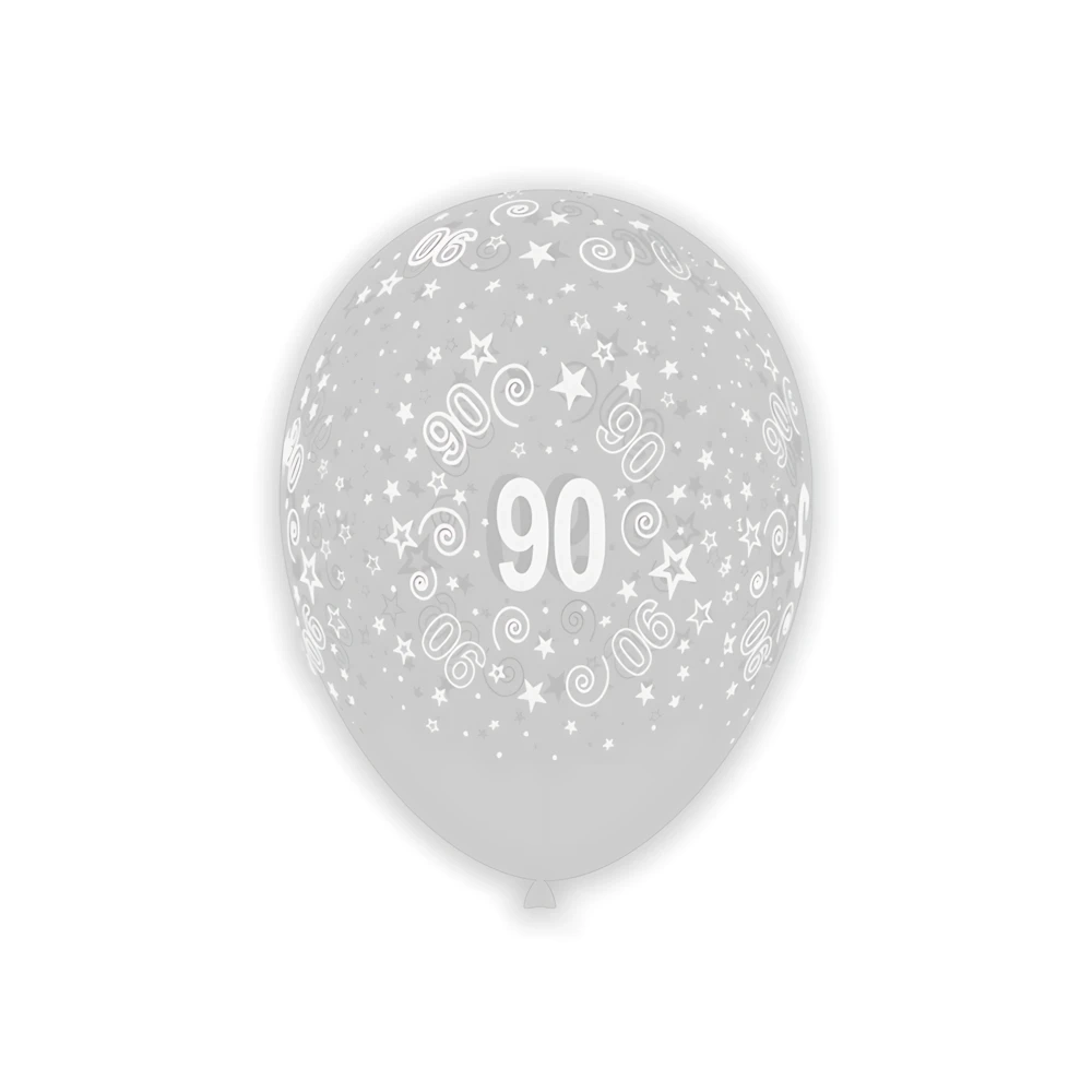 Palloncini 12" (30cm) trasparente 57 con stampa bianca globo Numero 90, 100pz.