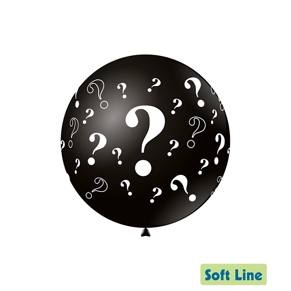 Palloncini 32" (83cm) nero 128 con stampa bianca globo punto interrogativo ?, 20pz.