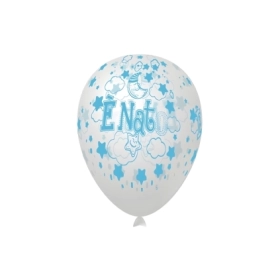 Palloncini 12" (30cm) celeste con stampa celeste globo E' Nato, 100pz.