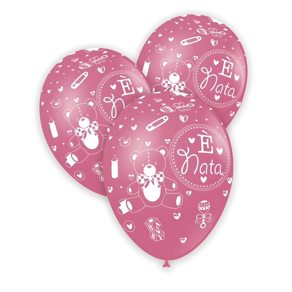 Palloncini 12" (30cm) rosa 26 con stampa bianca globo E' Nata, 100pz.