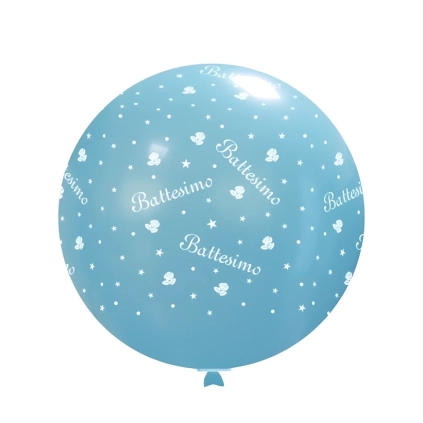 Palloncini 12" (30cm) celeste 46 con stampa bianca globo Battesimo, 1pz.