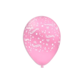 Palloncini 12" (30cm) rosa 26 con stampa bianca globo Battesimo, 100pz.