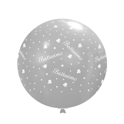 Palloncini 33" (86cm) trasparente 57 con stampa bianca globo Battesimo, 1pz.