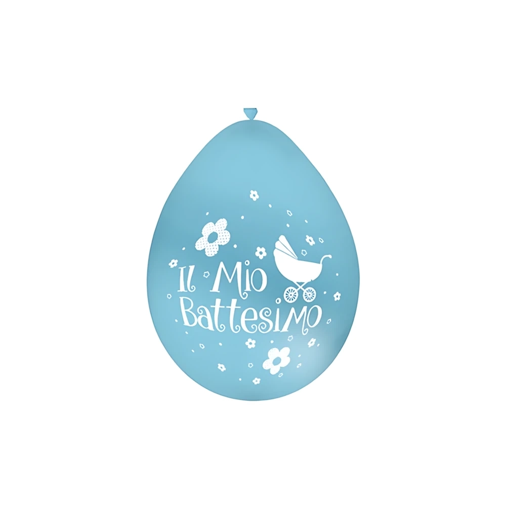 Palloncini 10" (26cm) celeste 46 con stampa bianca Battesimo su 2 lati, 100pz.