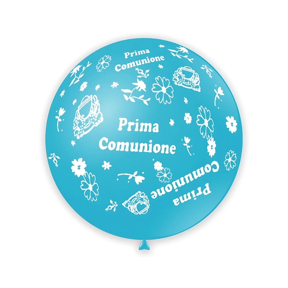 Palloncini 33" (86cm) celeste 46 con stampa bianca globo Prima Comunione, 1pz.