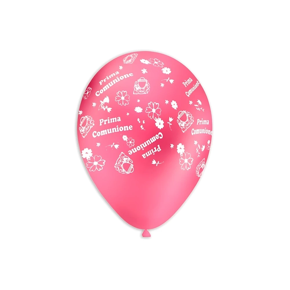 Palloncini 13" (33cm) rosa 74 con stampa bianca globo Prima Comunione, 100pz.