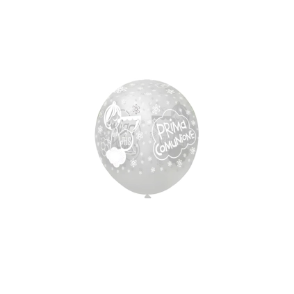 Palloncini 5" (12cm) trasparente 57 con stampa bianca globo Prima Comunione, 100pz.