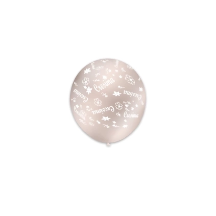 Palloncini 5" (12cm) perla 60 con stampa bianca globo Cresima, 100pz.