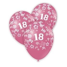 Palloncini 12" (30cm) rosa 26 con stampa bianca globo numero 18, 100pz.