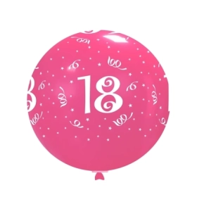 Palloncini 33" (86cm) fucsia 07 con stampa bianca globo numero 18, 1pz.