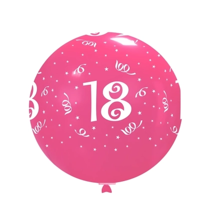 Palloncini 33" (86cm) fucsia 07 con stampa bianca globo numero 18, 1pz.