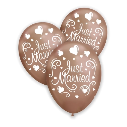 Palloncini 12" (30cm) rame titanio 104 con stampa bianca globo Just Married, 100pz.