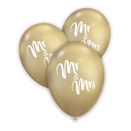 Palloncini 12" (30cm) oro titanio 101 con stampa bianca Mr. Mrs. su 2 lati, 100pz.