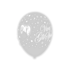 Palloncini 12" (30cm) trasparente 57 con stampa bianco globo Viva gli Sposi, 100pz.