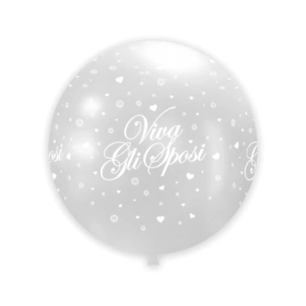 Palloncini 33" (86cm) trasparente 57 con stampa bianco globo Viva gli Sposi, 1pz.
