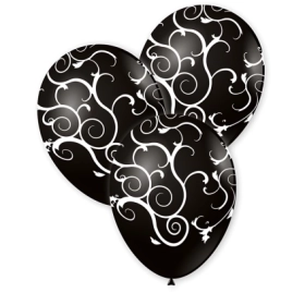 Palloncini 12" (30cm) nero 15 con stampa bianca globo Filigrana, 100pz.