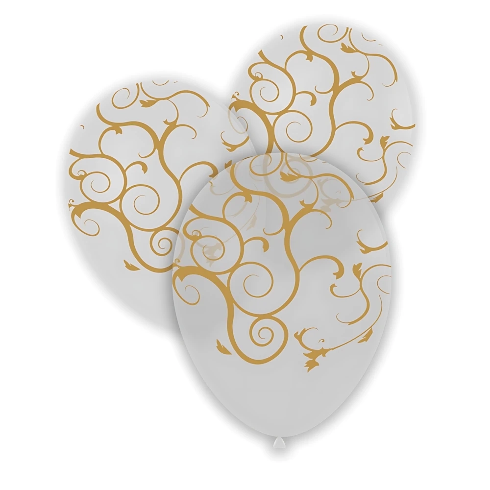 Palloncini 12" (30cm) trasparente 57 con stampa oro globo Filigrana, 100pz.