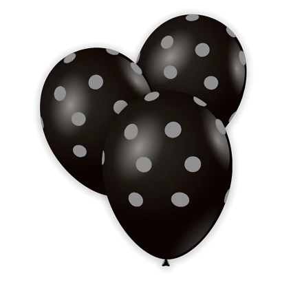 Palloncini 12" (30cm) nero con stampa argento globo Pois, 100pz.