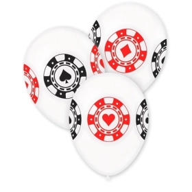 Palloncini 12" (30cm) bianco 10 con stampa nera globo Fiches Poker, 100pz.