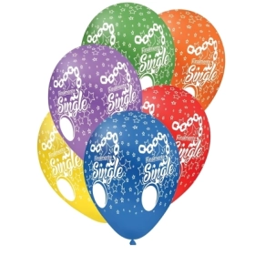 Palloncini 12" (30cm) assortiti con stampa bianca globo Finalmente Single, 100pz.