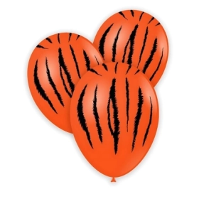 Palloncini 12" (30cm) arancio 14 con stampa nera globo Tigre, 100pz.