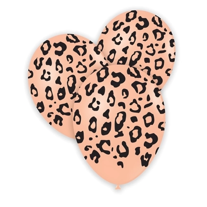 Palloncini 12" (30cm) cipria 69 con stampa nera globo Leopardo, 100pz.