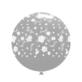 Palloncini 33" (86cm) trasparente 57 con stampa bianca globo Fiori, 1pz.