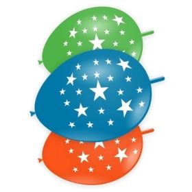 Palloncini link 13" (33cm) assortiti con stampa bianca globo Stelle, 100pz.