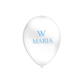 Palloncini 12" (30cm) bianco 10 con stampa celeste W Maria su 1 lato, 100pz.