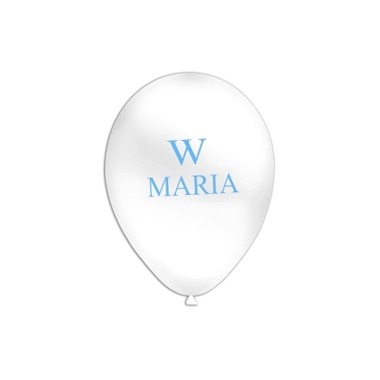 Palloncini 12" (30cm) bianco 10 con stampa celeste W Maria su 1 lato, 100pz.