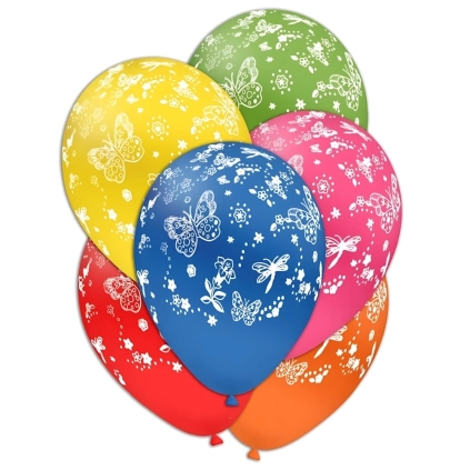 Palloncini 12" (30cm) assortiti con stampa Bianca Globo Farfalle, 100pz.