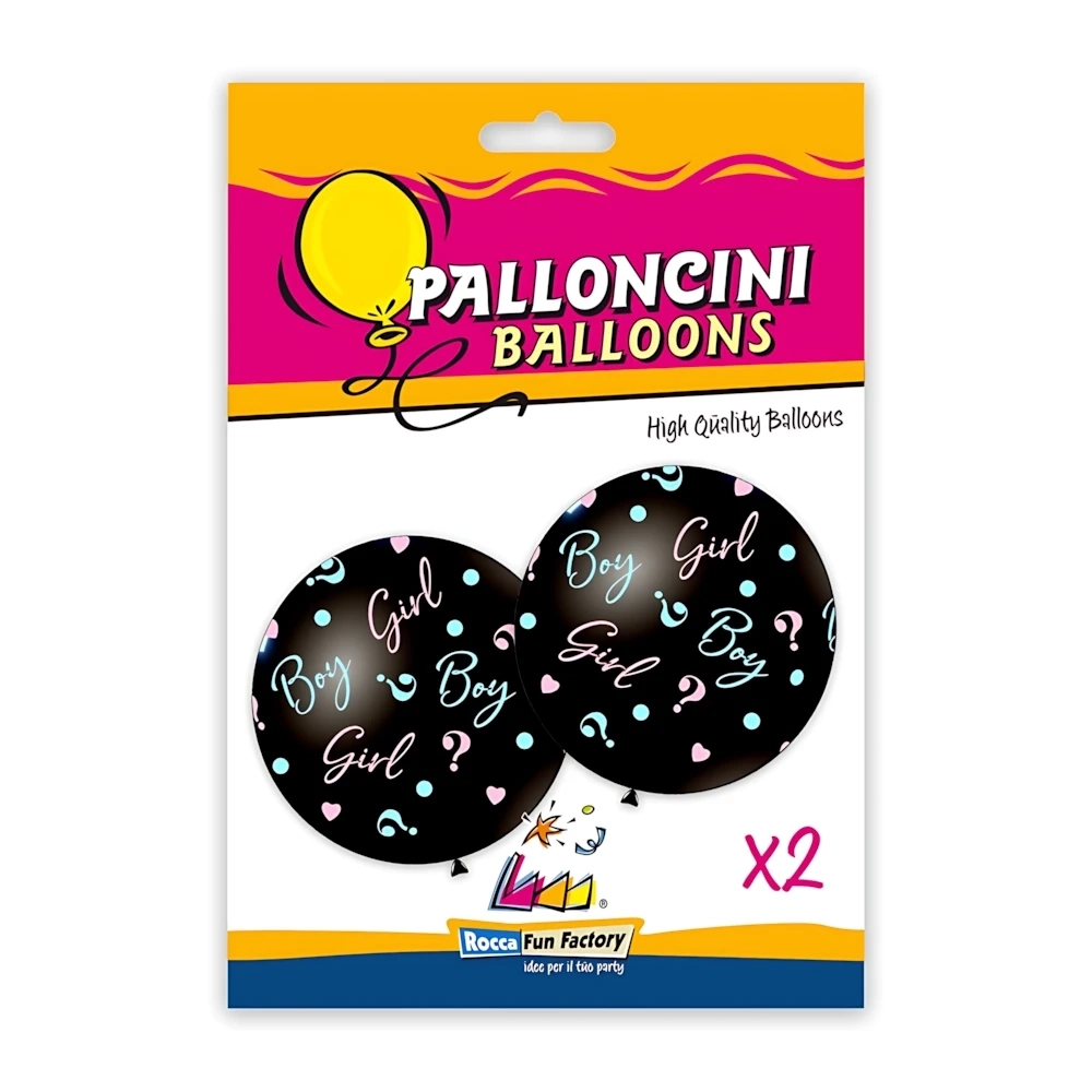 Palloncini 33" (86cm) nero con stampa rosa e celeste globo Boy or Girl?, 5pz.
