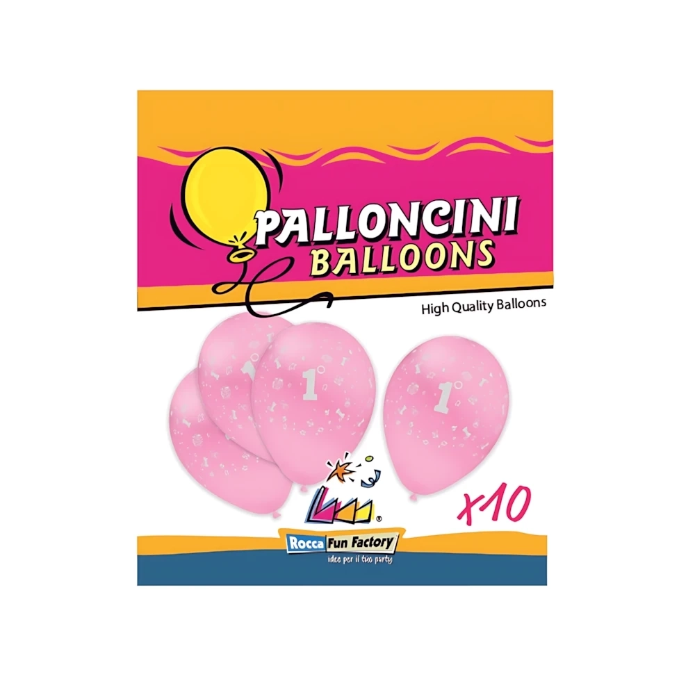 Palloncini 12" (30cm) rosa 26 con stampa bianca 1° Compleanno globo, 10pz.
