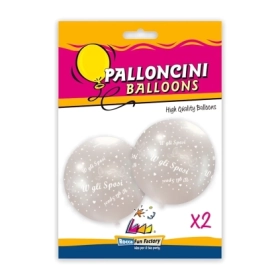 Palloncini 33" (86cm) perla 60 con stampa bianca Viva Gli Sposi, 2pz.