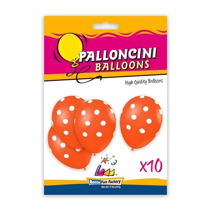 Palloncini 12" (30cm) arancio 14 con stampa bianca globo Pois, 10pz.